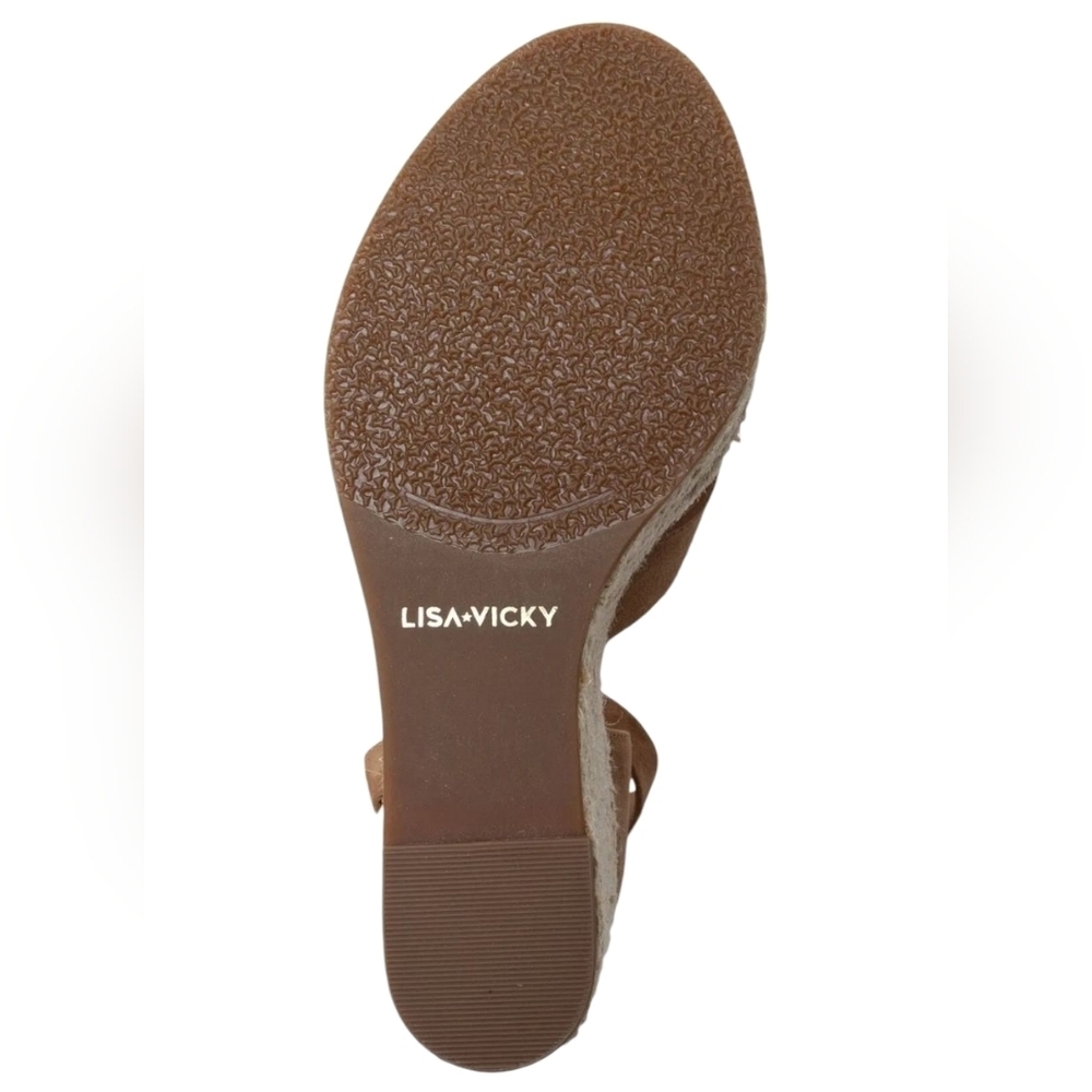 Lisa Vicky Espadrille Platform Wedge Suede Sandals Cognac Tan NIB Size 9.5 - Picture 6 of 10
